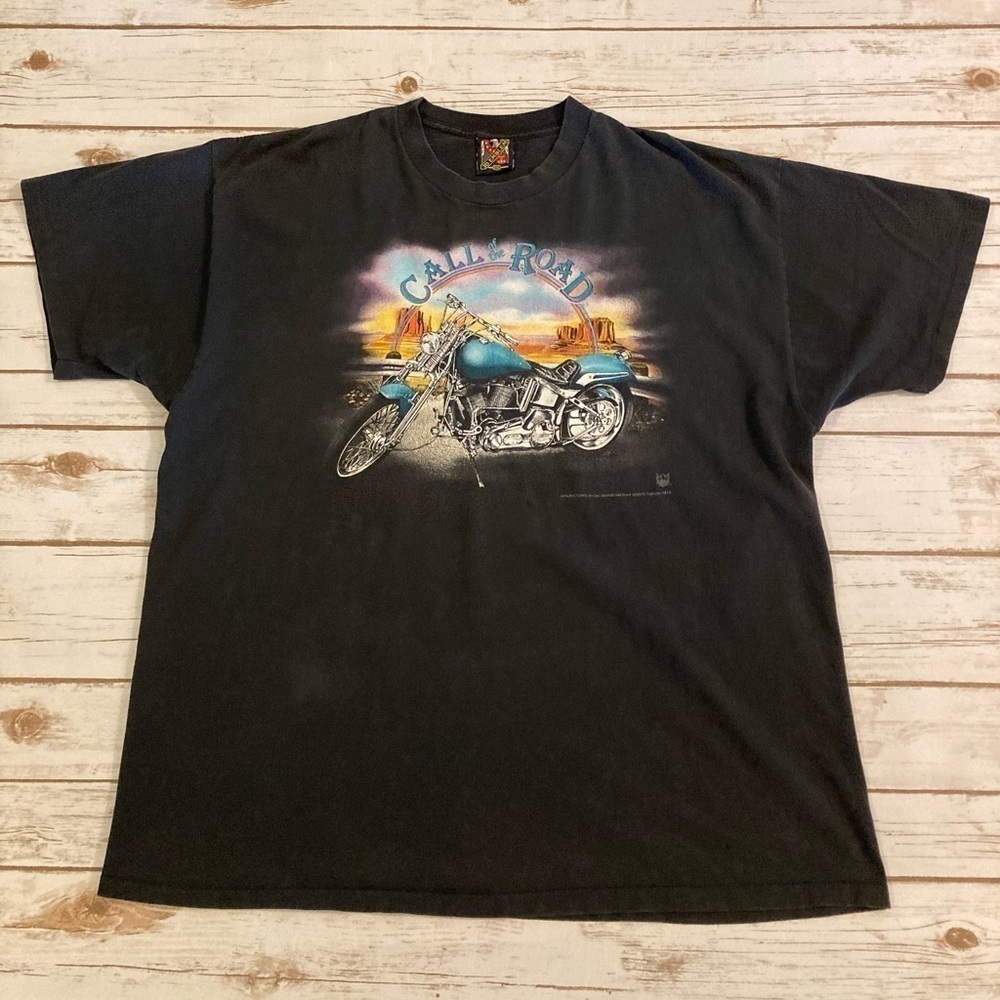 Vintage 1997 3D Emblem Call Of The Road Black Biker Graphic Sturgis T-shirt XXL - Picture 2 of 12